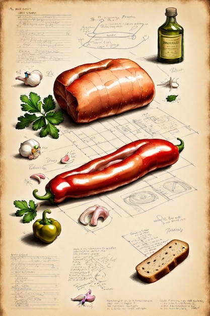 Foto dibujo técnico de un pimiento de carne