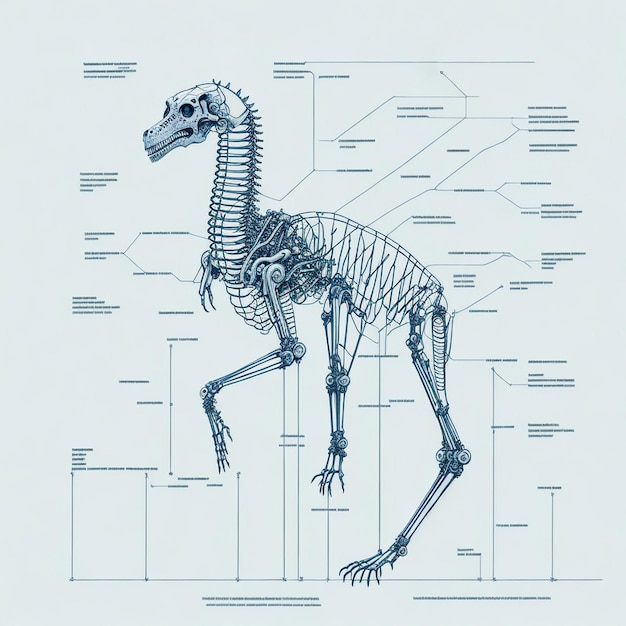 Dibujo técnico simplificado Leonardo da Vinci Mechanical Dinosaur Skeleton