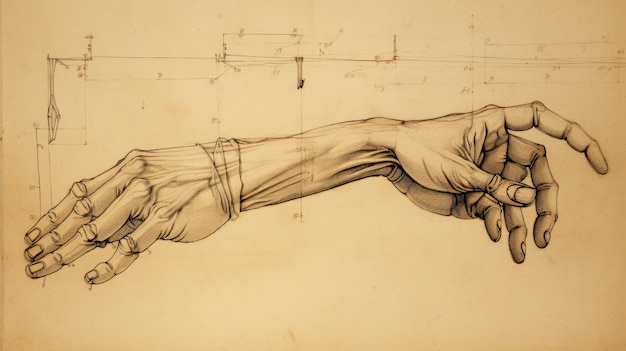 Foto un dibujo técnico vintage de partes del cuerpo partes del cuerpo humano al estilo de los bocetos de da vinci