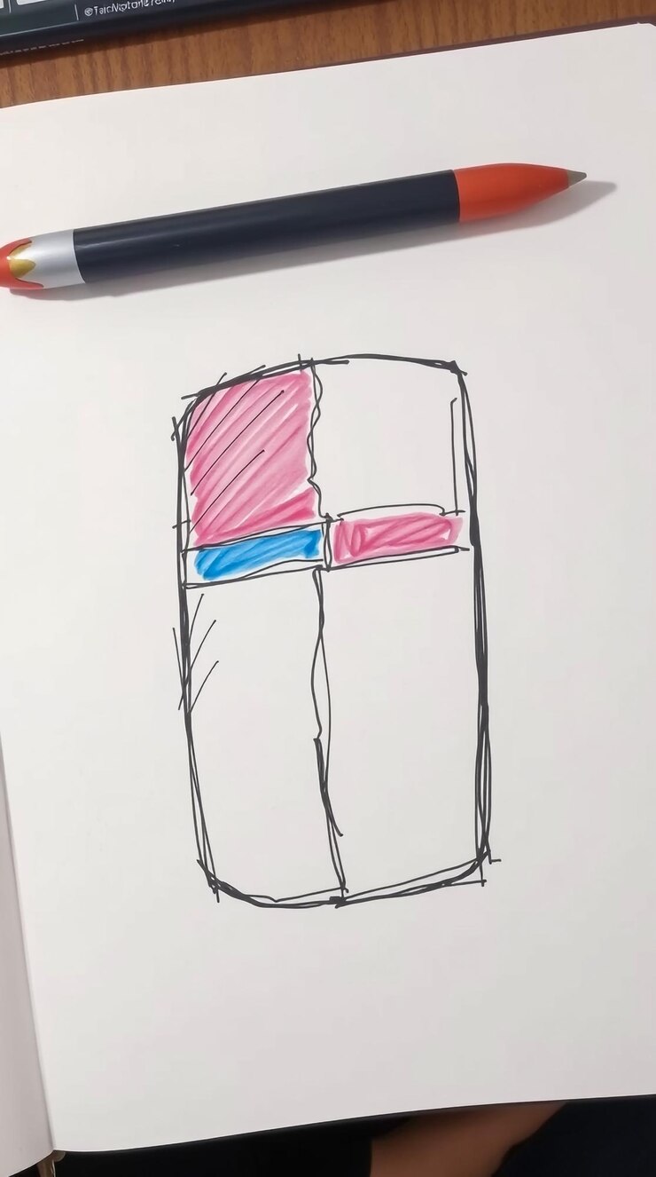 Foto un dibujo de un teléfono celular con un caso rosa y azul