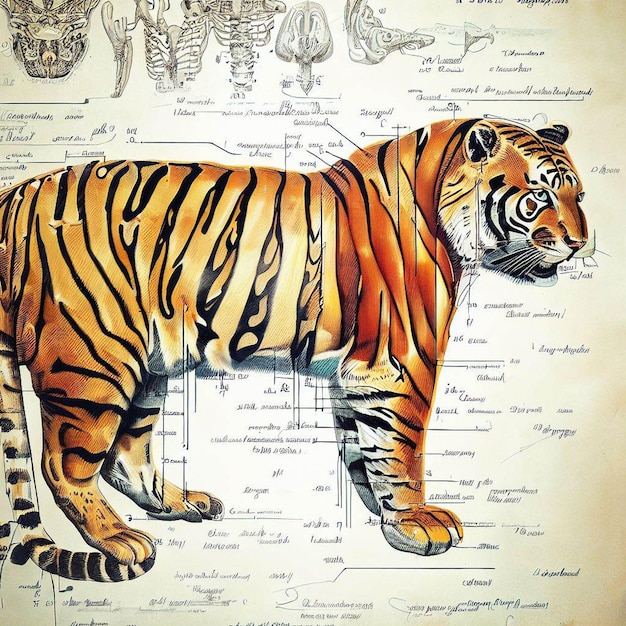 Foto un dibujo de un tigre con la palabra tigre en él