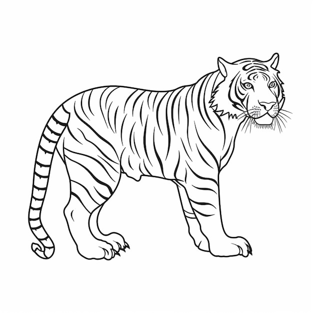 Un dibujo de un tigre parado sobre un fondo blanco generativo ai