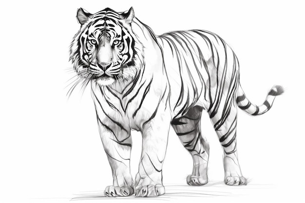 Un dibujo de un tigre con rayas blancas.