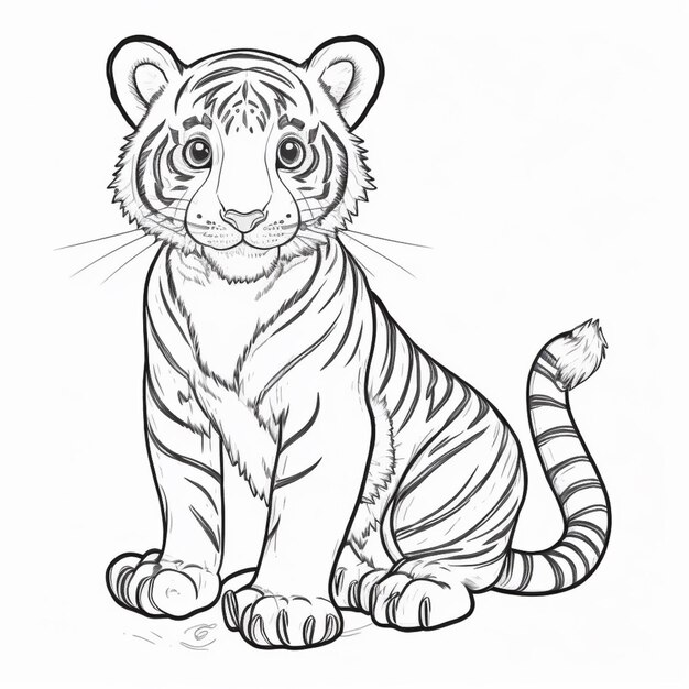 un dibujo de un tigre sentado con los ojos abiertos generativo ai