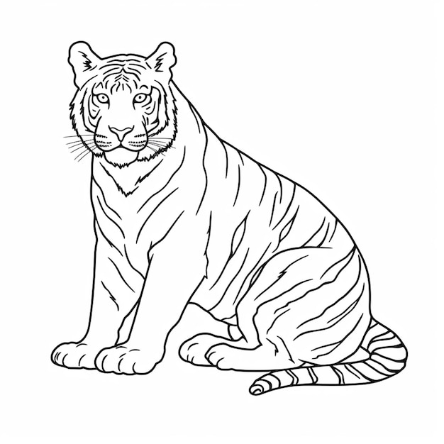 Un dibujo de un tigre sentado con los ojos abiertos