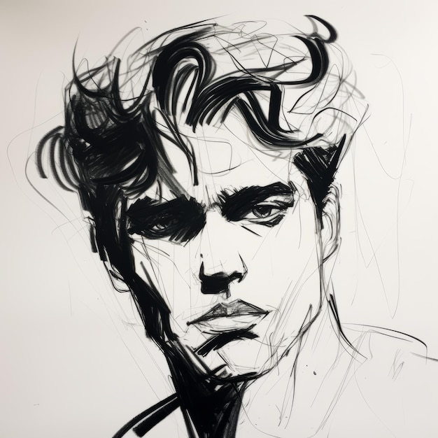 Dibujo de tinta de un hombre andrógino en el estilo New Wave del 85