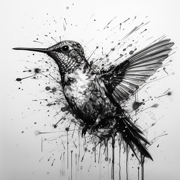 Foto dibujo con tinta negra de un colibrí