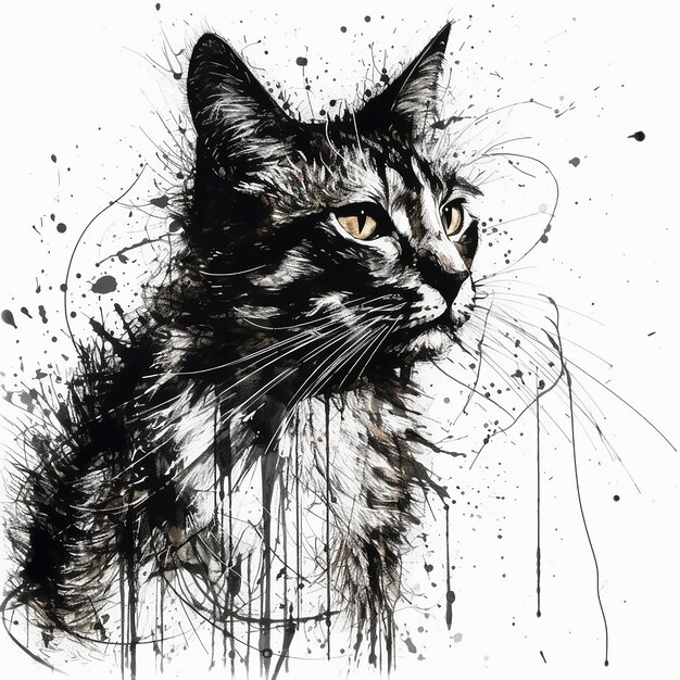 Dibujo de tinta negra de un gato