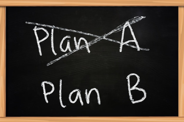 Dibujo a tiza en pizarra del concepto del Plan A y el Plan B