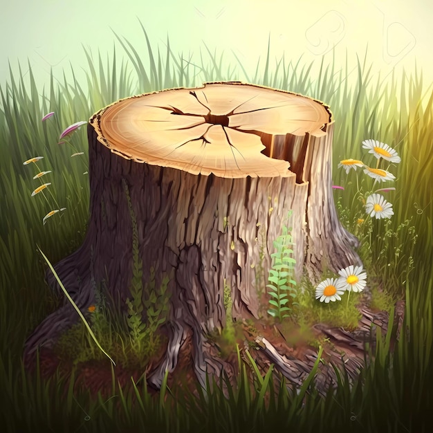 Un dibujo de un tocón de árbol con un recorte.