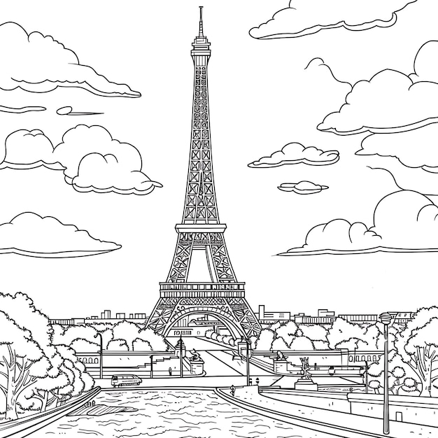 un dibujo de la Torre Eiffel en París