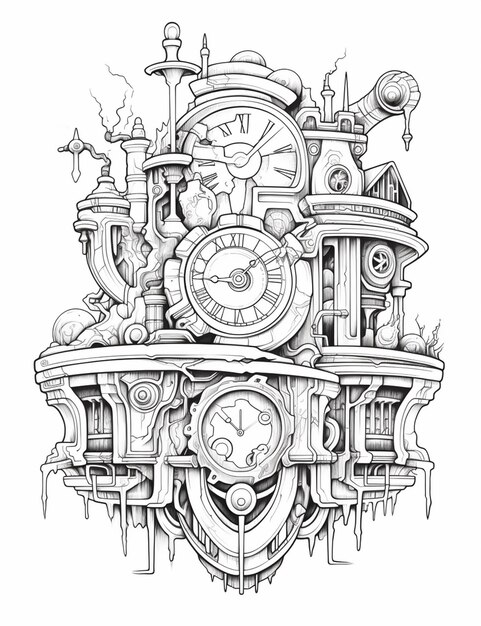 un dibujo de una torre de reloj con un reloj encima ai generativo