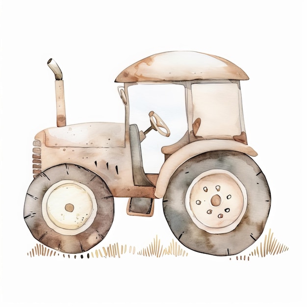 un dibujo de un tractor con una rueda oxidada y un letrero que dice viejo