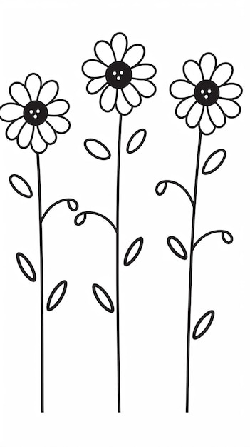 un dibujo de tres flores con hojas sobre un fondo blanco ai generativo