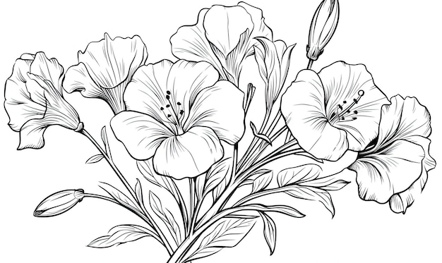 Dibujo de tres flores sobre un fondo blanco