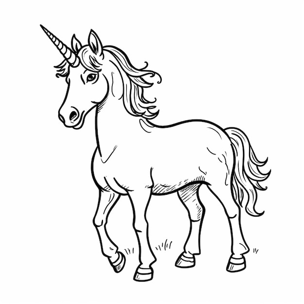 Un dibujo de un unicornio con un cuerno en la cabeza generativo ai