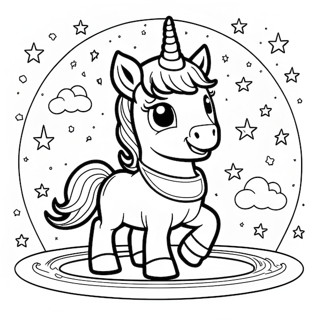 Dibujo de unicornio para niños de pie para colorear