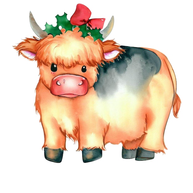 un dibujo de una vaca con un lazo en la cabeza