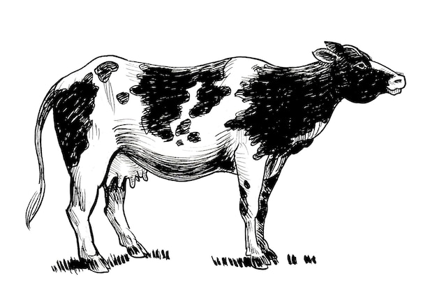 Dibujo de una vaca sobre un fondo blanco.