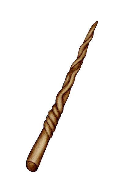 Dibujo de varita mágica retorcida de madera en estilo acuarela digital perfecto para los magos del arte de la fantasía