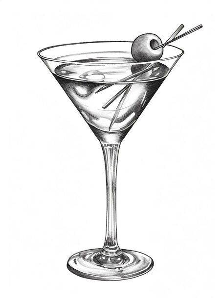 Foto un dibujo de un vaso de martini con una oliva en el borde generativo ai