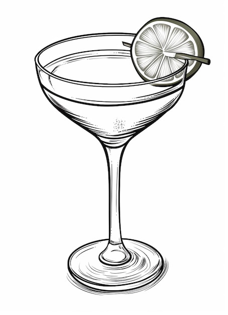Foto un dibujo de un vaso de martini con una rebanada de limón en el borde generativo ai
