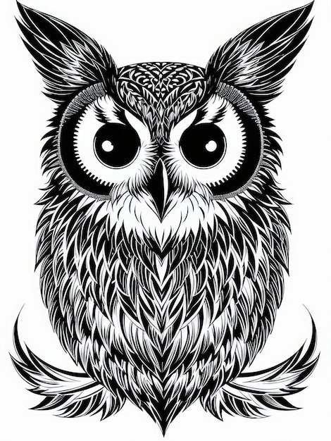 Dibujo vectorial en blanco y negro de un boceto de tatuaje de búho