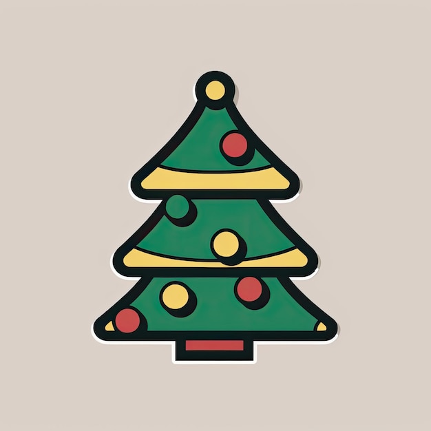 Dibujo vectorial simple de un árbol de navidad decorado icono minimalista diseño de etiqueta simétrica Generado por AI