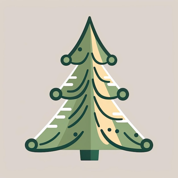 Dibujo vectorial simple de un árbol de navidad decorado icono minimalista diseño de etiqueta simétrica Generado por AI