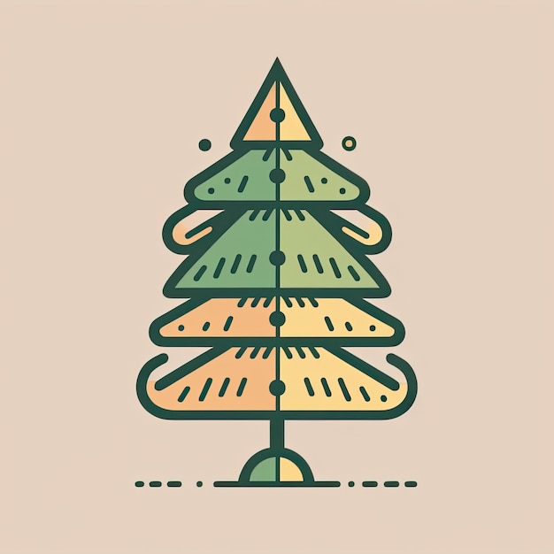 Dibujo vectorial simple de un árbol de navidad decorado icono minimalista diseño de etiqueta simétrica Generado por AI