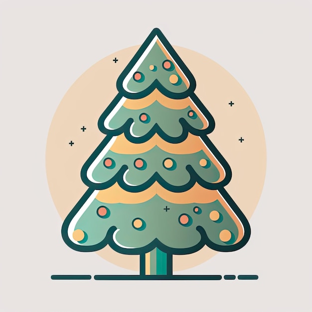 Dibujo vectorial simple de un árbol de navidad decorado icono minimalista diseño de etiqueta simétrica Generado por AI