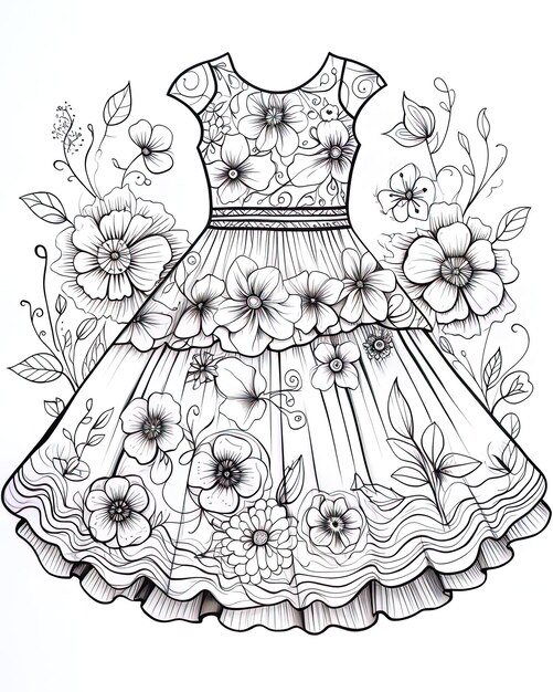 un dibujo de un vestido que tiene flores en él