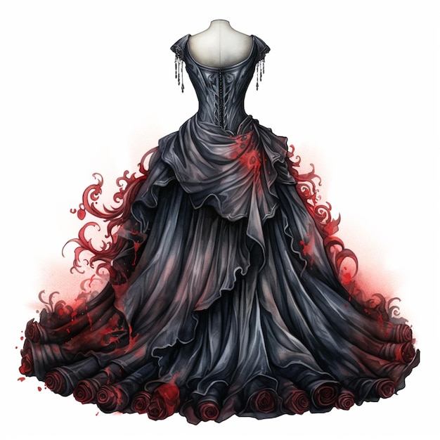 un dibujo de un vestido con una rosa roja en la falda generativa ai