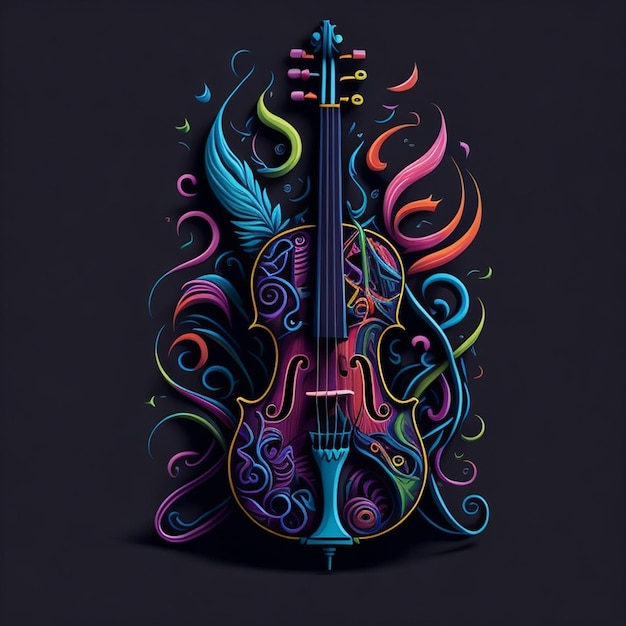 Un dibujo de un violín con un diseño colorido.