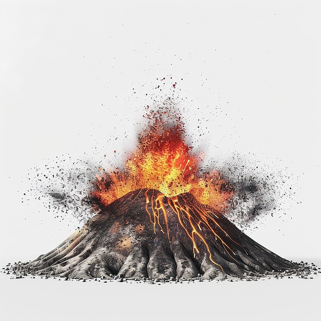 Foto un dibujo de un volcán con un fuego en él