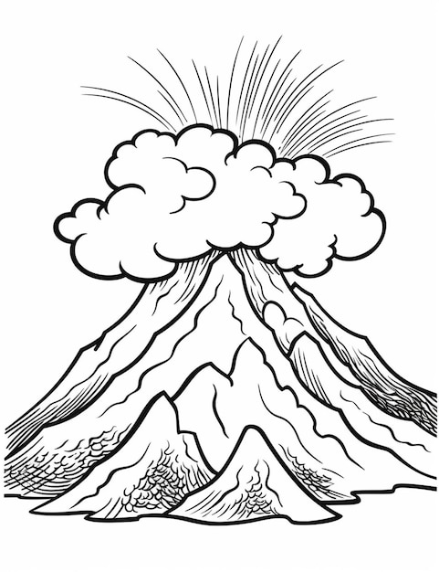 Foto un dibujo de un volcán con una nube y el sol en el cielo generativo ai
