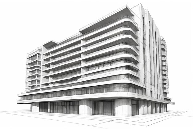 Dibujo volumétrico del edificio sobre fondo blanco 2