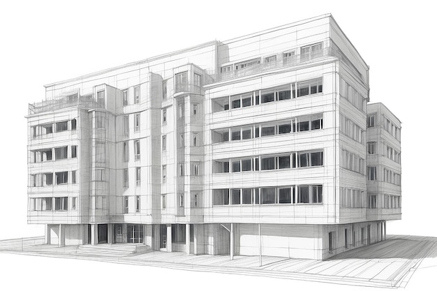 Dibujo volumétrico del edificio sobre fondo blanco 3