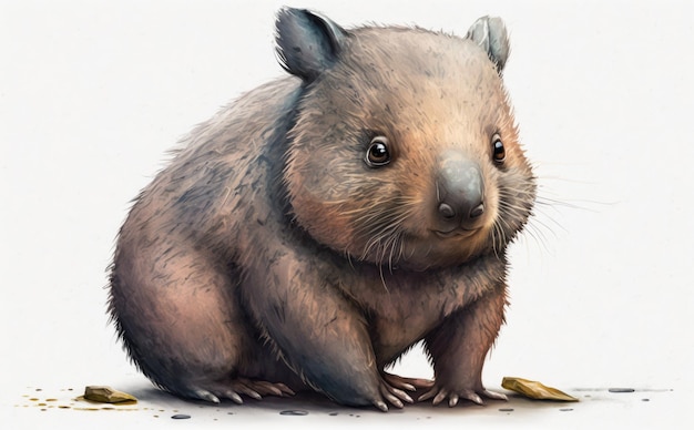 Un dibujo de un wombat con hojas doradas en el suelo. estilo de dibujos animados de acuarela ai generado