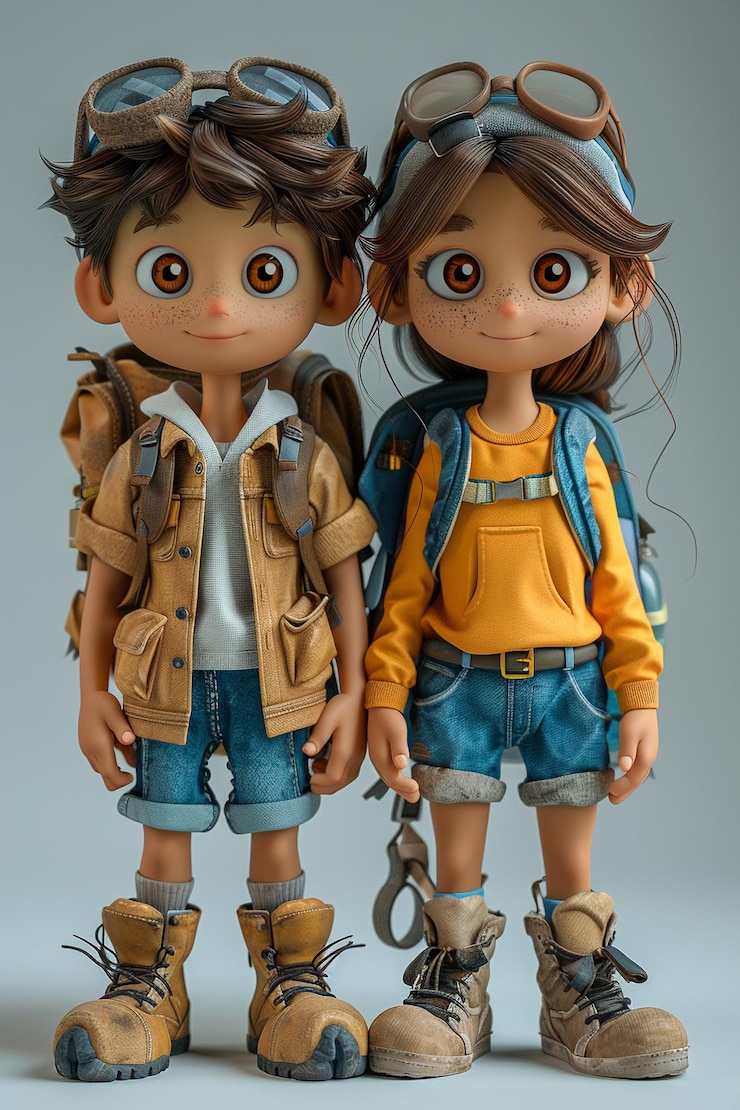 Foto dibujos animados en 3d de una niña y un niño yendo a la escuela