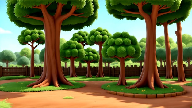 Dibujos animados en 3D Paisaje forestal escena increíble árbol de flores durante el día 6