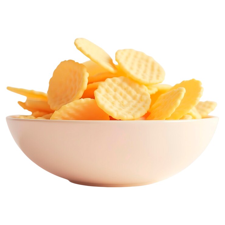 Dibujos animados 3D realistas Renderización de un cuenco de papas fritas aisladas en fondo blanco