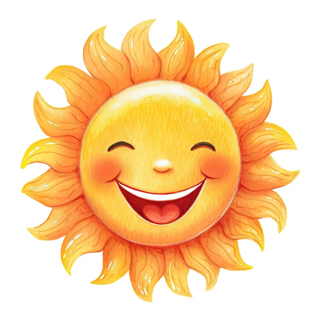 Dibujos animados de acuarela sol sonriente con cara feliz clima de verano