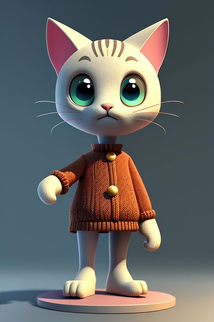 Dibujos animados anime estilo kawaii lindo gato personaje modelo 3D renderizado diseño de producto juego adorno de juguete