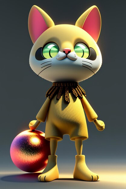 Dibujos animados anime estilo kawaii lindo gato personaje modelo 3D renderizado diseño de producto juego adorno de juguete