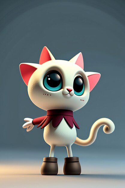 Foto dibujos animados anime estilo kawaii lindo gato personaje modelo 3d renderizado diseño de producto juego adorno de juguete