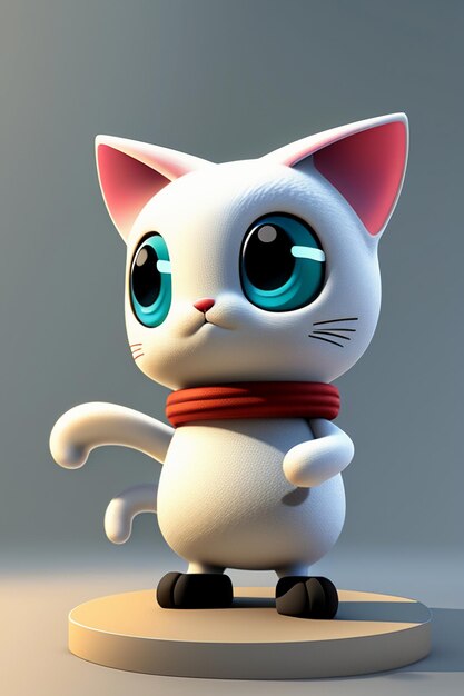 Foto dibujos animados anime estilo kawaii lindo gato personaje modelo 3d renderizado diseño de producto juego adorno de juguete