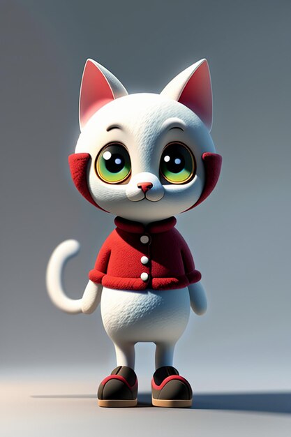 Dibujos animados anime estilo kawaii lindo gato personaje modelo 3D renderizado diseño de producto juego adorno de juguete