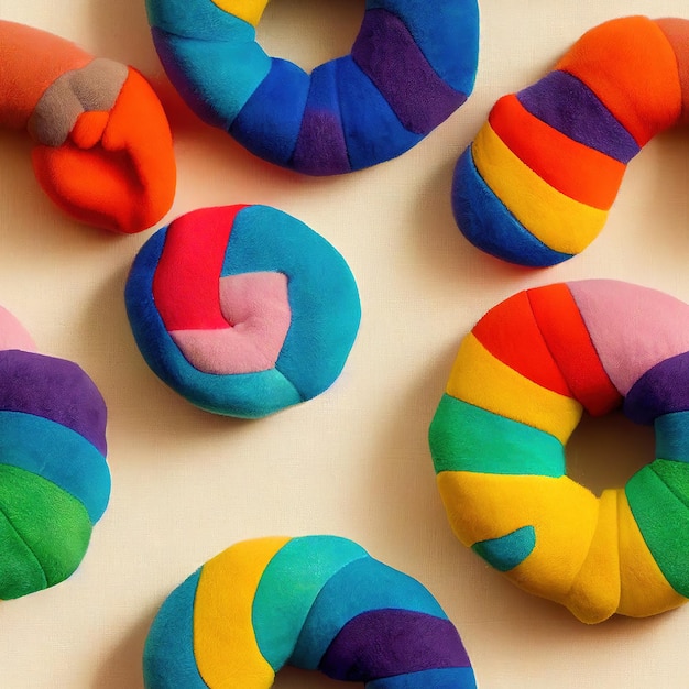 Dibujos animados arco iris felpa donuts y dulces de patrones sin fisuras