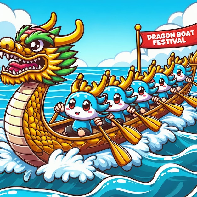 Foto dibujos animados de botes de dragón para el festival de barcos de dragón